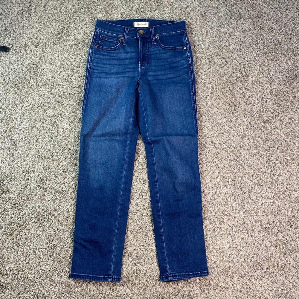 Madewell Jeans Womens 25 Blue Mid-Rise Stovepipe Straight Leg Dark Wash Denim